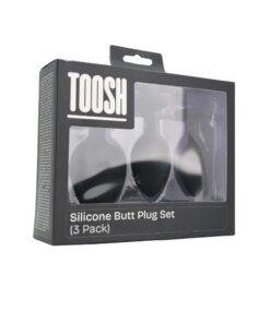 toosh silicone butt plug black set of 3 clear stone pkg 1