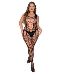 n12901 lace by loving joy plus lace up suspender bodystocking 1
