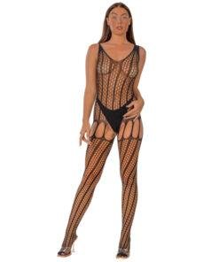 n12924 lace by lj crochet bodystocking with lace up back black 1 2
