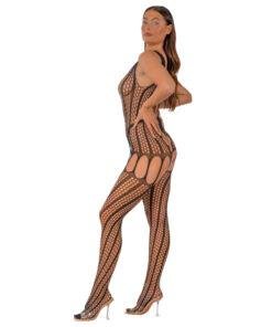 n12924 lace by lj crochet bodystocking with lace up back black 2