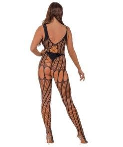 n12924 lace by lj crochet bodystocking with lace up back black 3