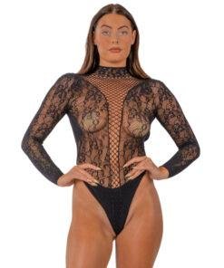 Lace by LJ High Neck Lace Bodysuit Black