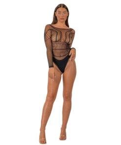 n12929 lace by lj seamless lace longsleeved bodysuit black 1
