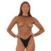 Lace by LJ Fence Net Long Sleeved Thong Bodysuit Black