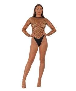 n12934 lace by lj fence net long sleeved thong bodysuit black 1 2
