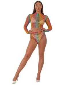 n12936 lace by lj rainbow fence net crop top and bottoms 1
