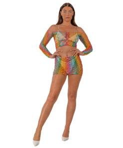 n12938 lace by lj rainbow crop top and skirt set 1