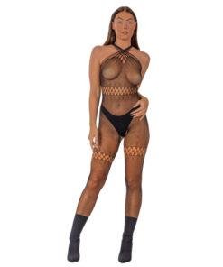 n12947 lace by lj crossover neck crotchless bodystocking 1