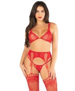Leg Avenue Bra Top, String and Garter Belt Stockings Red