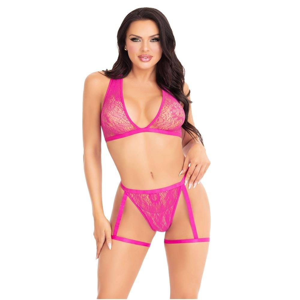 Leg Avenue Lace Bra Top and Panty with Garters Pink Leg Avenue Lace Bra Top and Panty with Garters Pink