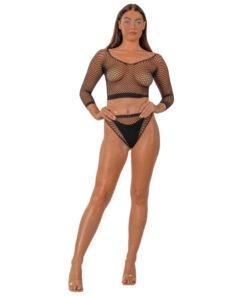 ns8102 lace by lj fence net crop top and bottoms black 1