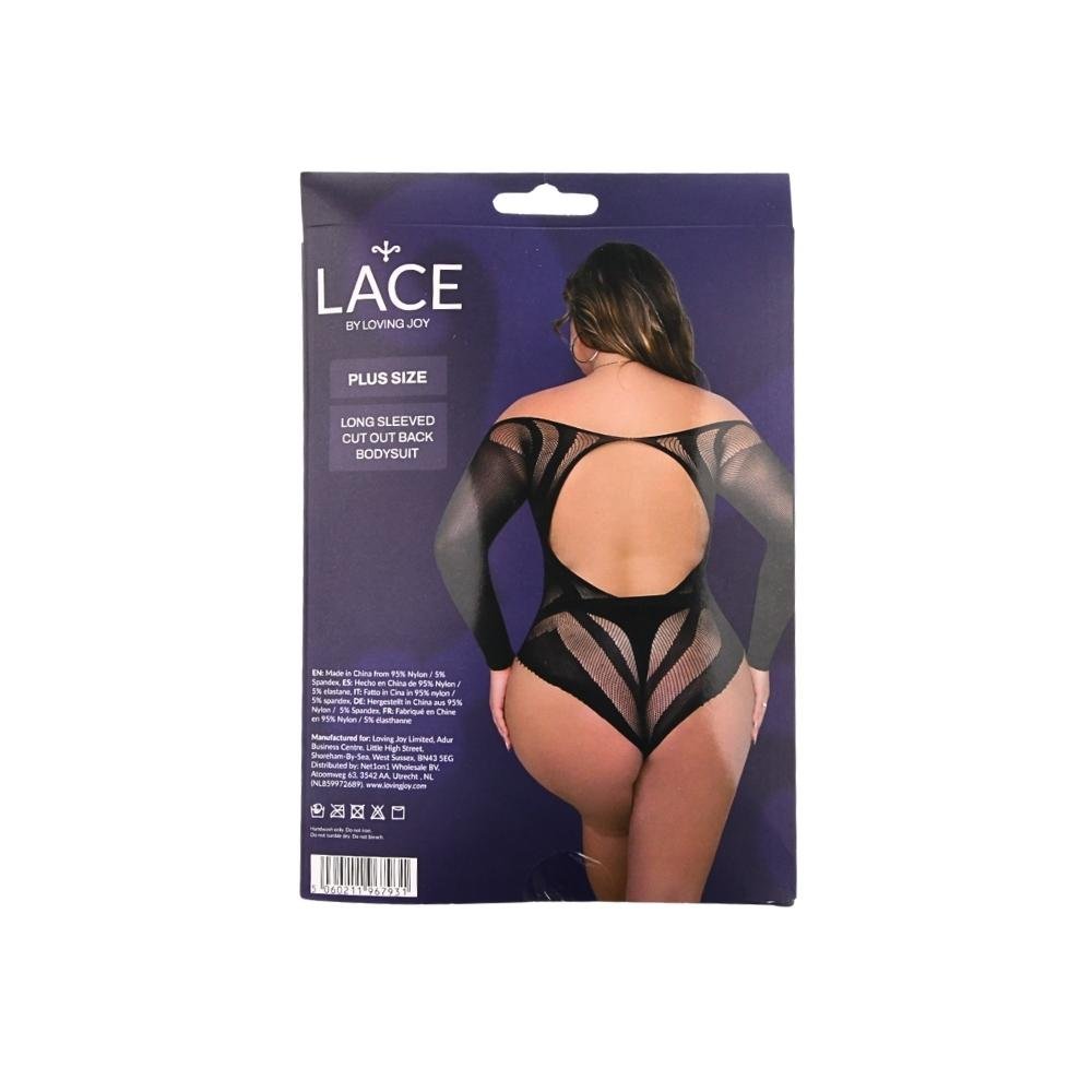 Lace by LJ Plus Size Long Sleeved Cut Out Back Bodysuit Lace by LJ Plus Size Long Sleeved Cut Out Back Bodysuit - Image 9