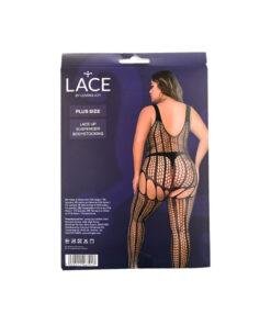 n12901 lace by lj plus size lace up suspender bodystocking pkg bk