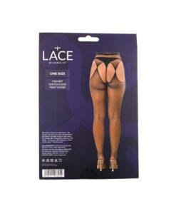n12906 lace by lj fishnet crotchless pantyhose black pkg bk