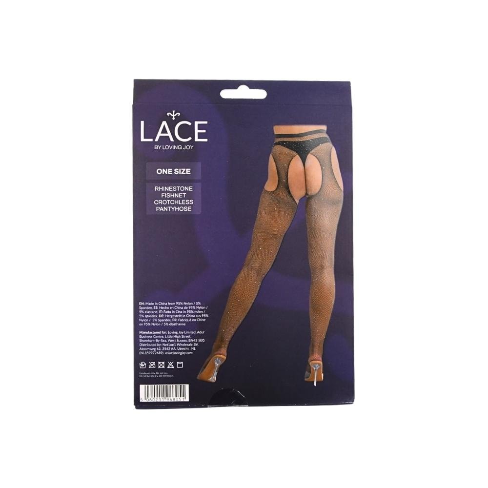 Lace by LJ Rhinestone Fishnet Crotchless Pantyhose Black Lace by LJ Rhinestone Fishnet Crotchless Pantyhose Black - Image 6