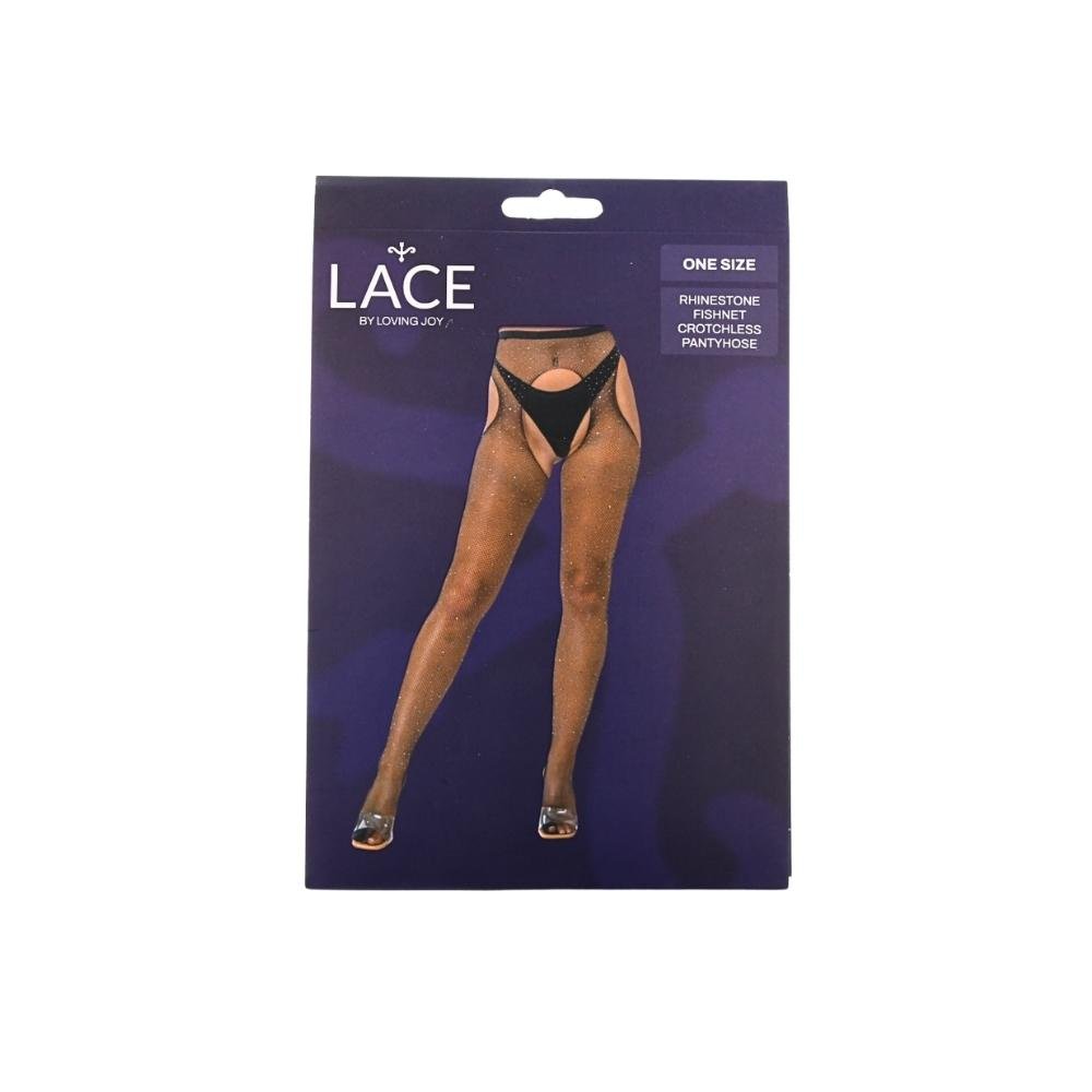 Lace by LJ Rhinestone Fishnet Crotchless Pantyhose Black Lace by LJ Rhinestone Fishnet Crotchless Pantyhose Black - Image 5