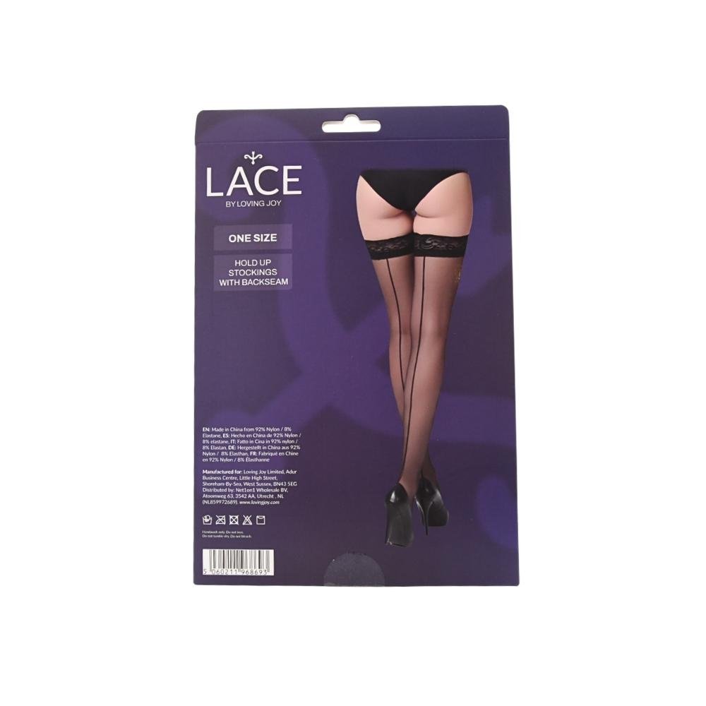 Lace by LJ Sheer Hold Up Stockings with Backseam Black Lace by LJ Sheer Hold Up Stockings with Backseam Black - Image 6