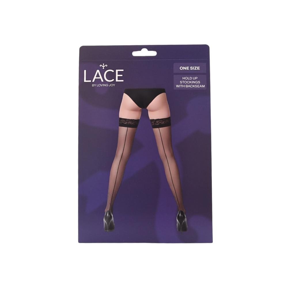 Lace by LJ Sheer Hold Up Stockings with Backseam Black Lace by LJ Sheer Hold Up Stockings with Backseam Black - Image 5