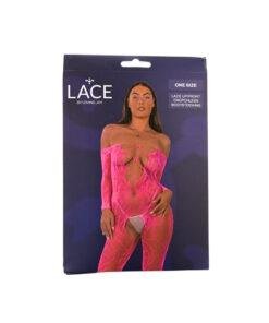Lace by LJ Lace Up Front Crotchless Bodystocking Fuchsia n12917 lace by lj lace up front crotchless bodystocking fushia pkg