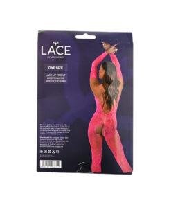 Lace by LJ Lace Up Front Crotchless Bodystocking Fuchsia n12917 lace by lj lace up front crotchless bodystocking fushia pkg bk