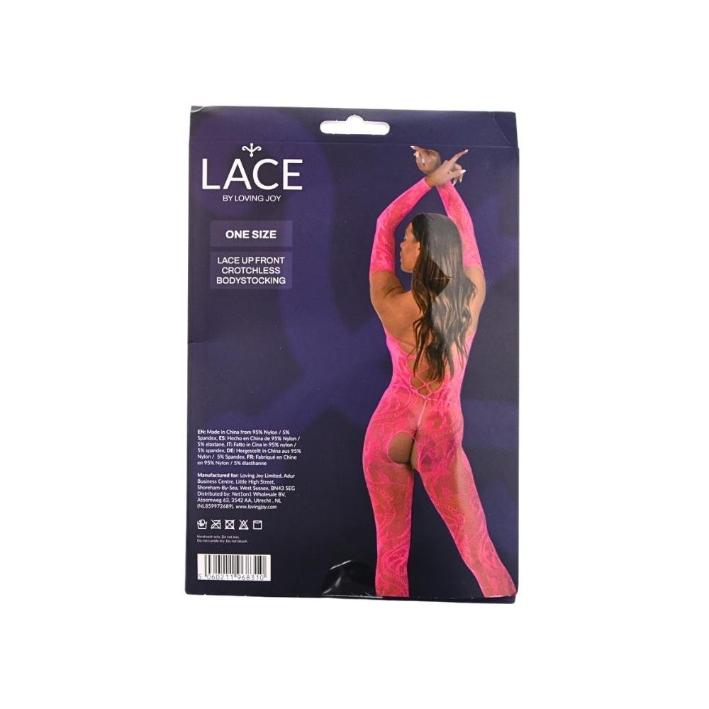 Lace by LJ Lace Up Front Crotchless Bodystocking Fuchsia Lace by LJ Lace Up Front Crotchless Bodystocking Fuchsia - Image 7