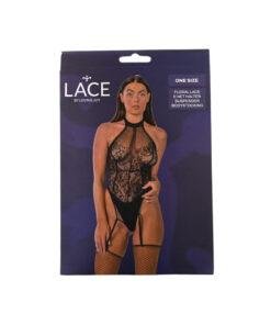 n12918 lace by lj floral lace and net halter suspender bodystocking black pkg