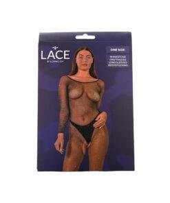 Lace by LJ Rhinestone Crotchless Long Sleeved Bodystocking Black Lace by LJ Rhinestone Crotchless Long Sleeved Bodystocking Black - Image 6