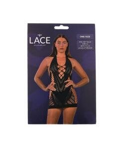 Lace by LJ Halter Neck Dress with Faux Lace Up Front Black - Image 6