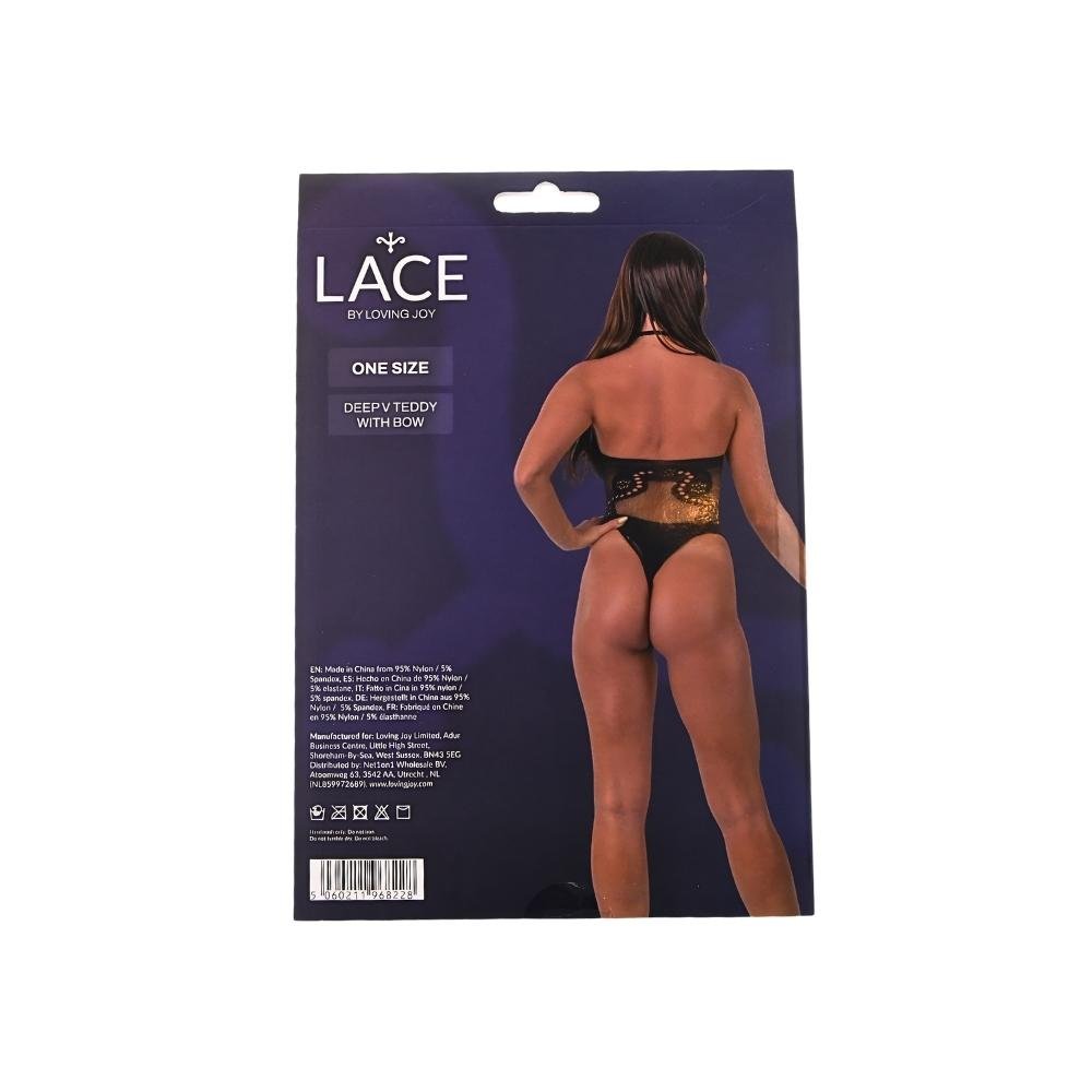 Lace by LJ Deep V Teddy with Bow Black Lace by LJ Deep V Teddy with Bow Black - Image 7