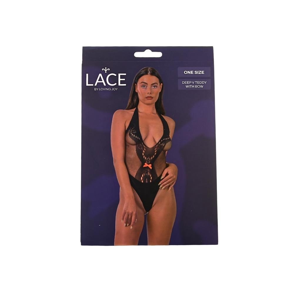 Lace by LJ Deep V Teddy with Bow Black Lace by LJ Deep V Teddy with Bow Black - Image 6