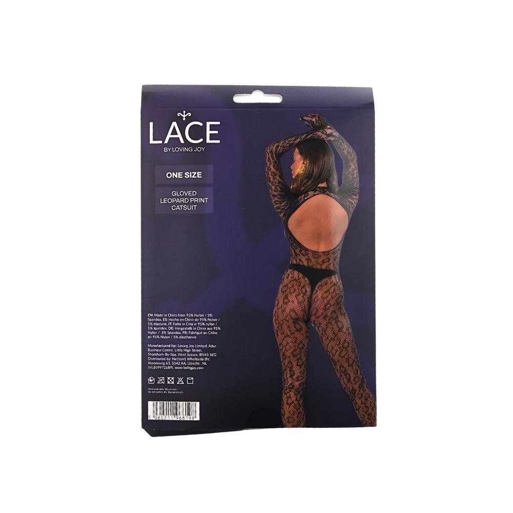 Lace by LJ Gloved Leopard Print Catsuit Black Lace by LJ Gloved Leopard Print Catsuit Black - Image 7