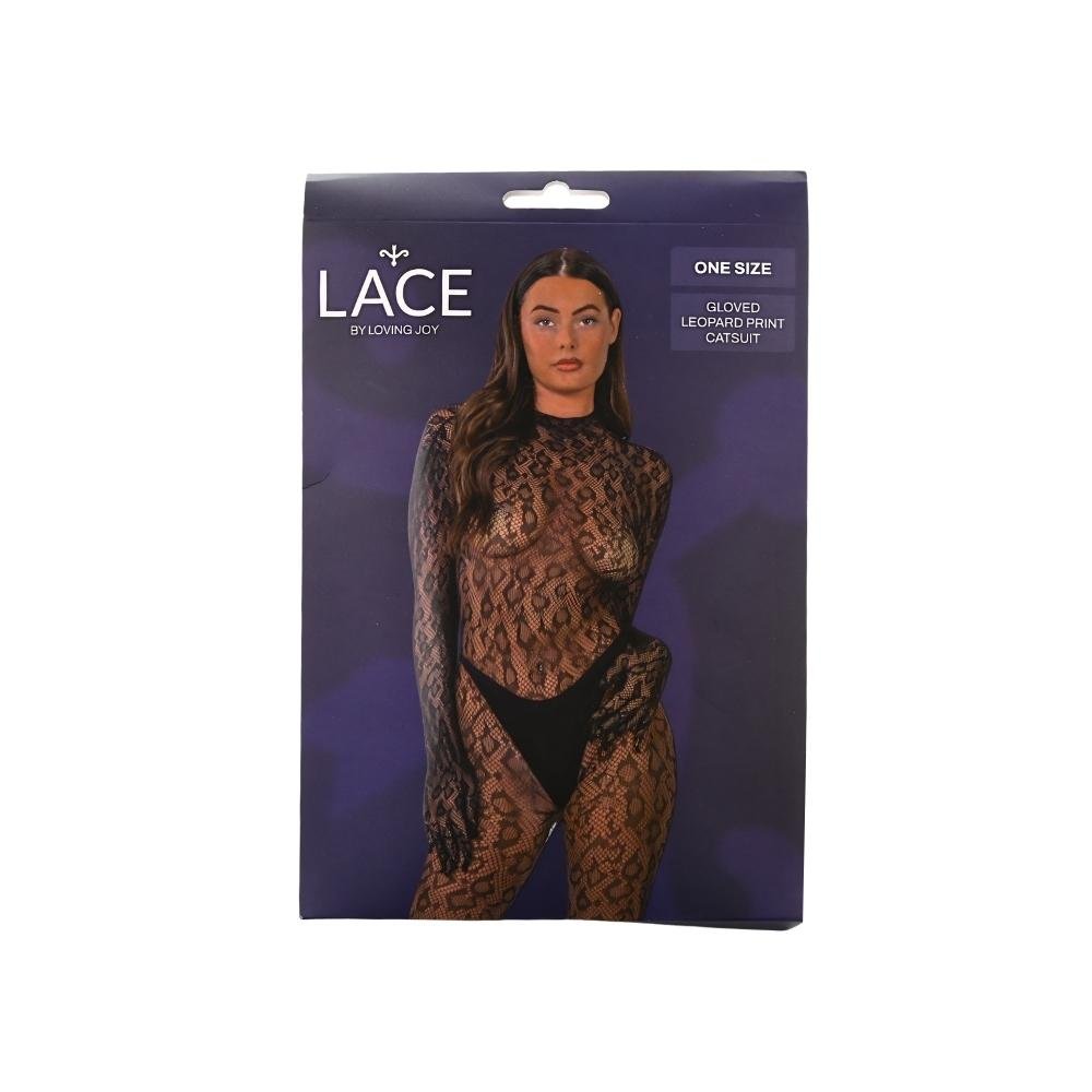 Lace by LJ Gloved Leopard Print Catsuit Black Lace by LJ Gloved Leopard Print Catsuit Black - Image 6