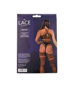 n12947 lace by lj crossover neck crotchless bodystocking pkg bk