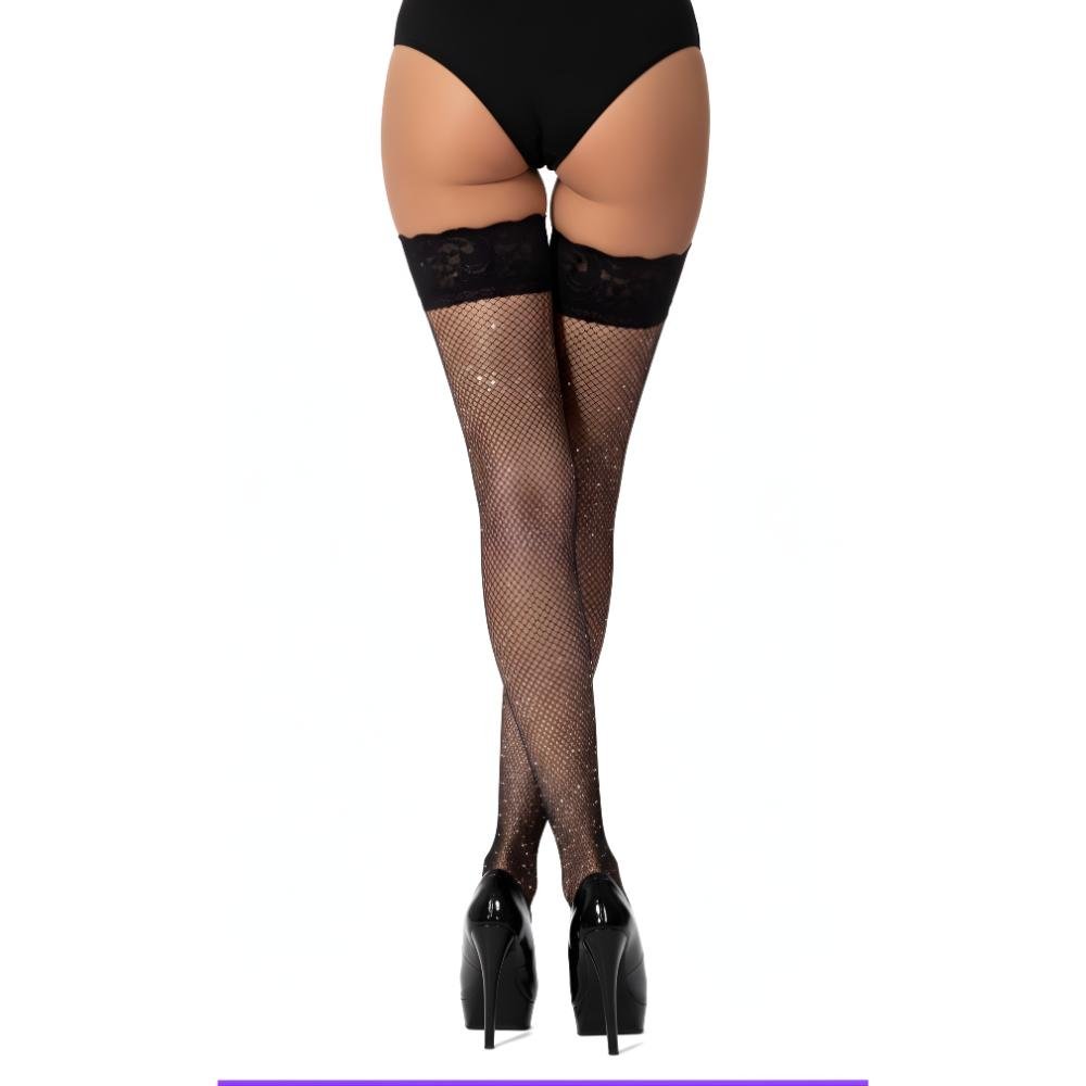 Lace by LJ Fishnet Thigh High Stockings with Rhinestones Lace by LJ Fishnet Thigh High Stockings with Rhinestones - Image 3
