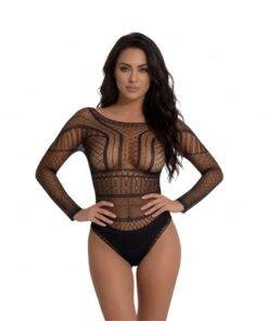 Lace by LJ Seamless Lace Long Sleeved Bodysuit Black