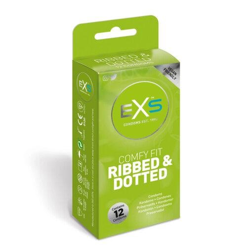 EXS Comfy Fit Ribbed and Dotted Condoms - 12 Pack
