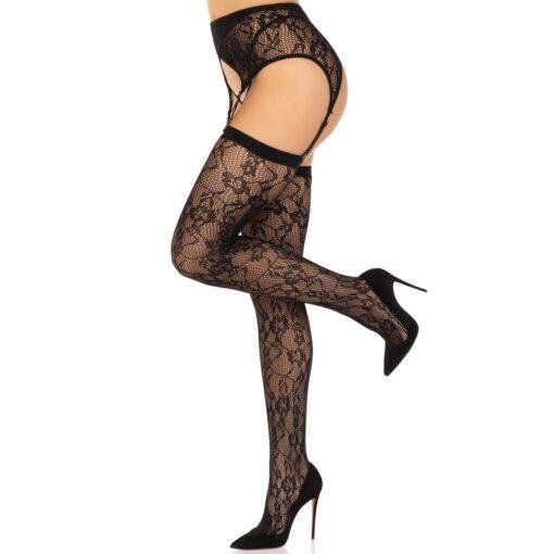 Leg Avenue Lace Stockings and Garter-belt - Black - Image 3