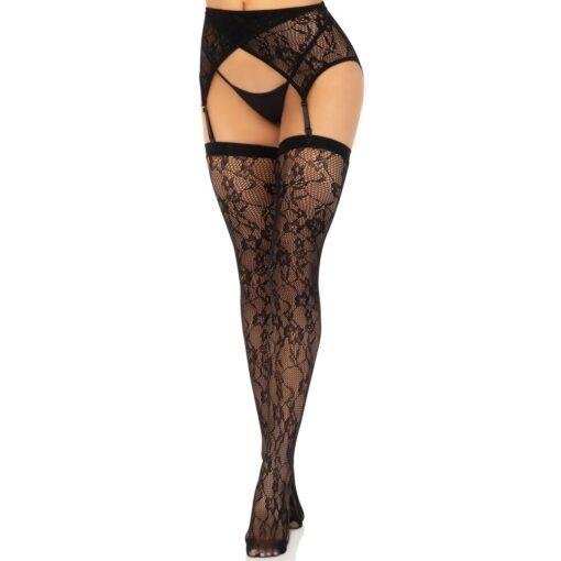 Leg Avenue Lace Stockings and Garter-belt - Black - Image 4