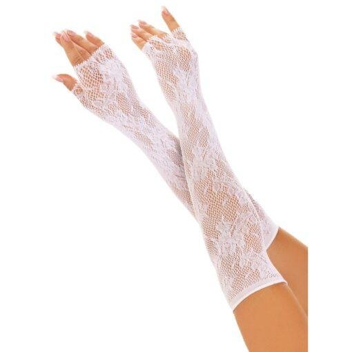 Leg Ave Floral Net Fingerless Gloves - White