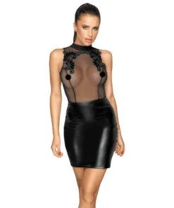 Noir Sheer and Wet Look Sleeveless Dress