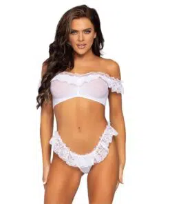 Leg Avenue Lace Ruffle Crop Top & Panty UK 8 to 14