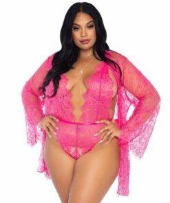 Leg Avenue Floral Lace Teddy & Robe Set