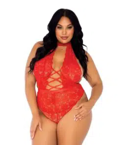 Leg Avenue Floral Lace Crotchless Teddy Red UK 18 to 22