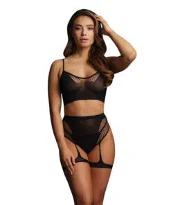 Le Desir Bliss Black 2 Piece Set With Garters UK 6 to 14