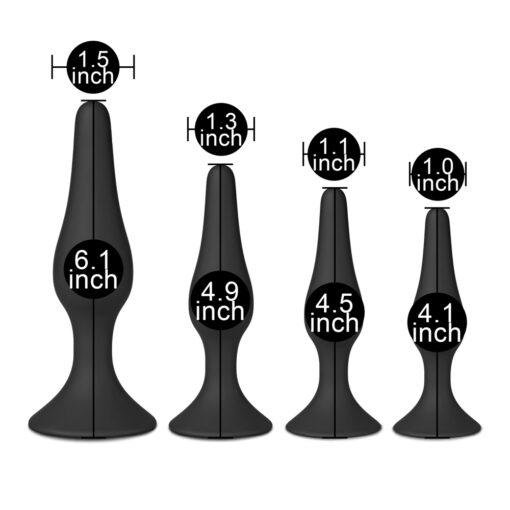 Set of Four Silicone Butt Plugs - Black - Image 3