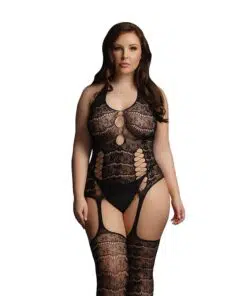 Le Desir Black Lace Suspender Bodystocking UK 14 to 20