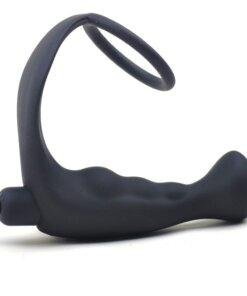 Black Silicone Anal Plug Vibrator with Cock Ring