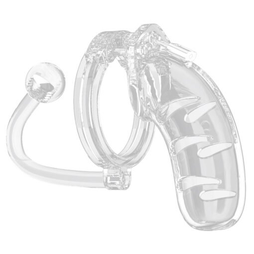 Man Cage 11 Male 4.5 Inch Clear Chastity Cage With Anal Plug - Image 2