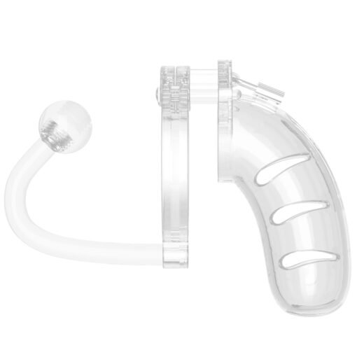 Man Cage 11 Male 4.5 Inch Clear Chastity Cage With Anal Plug - Image 3