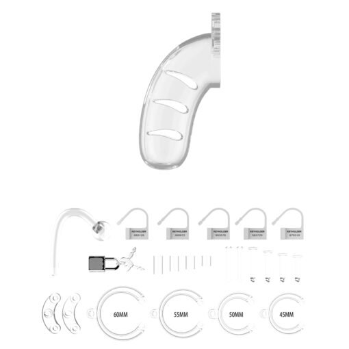 Man Cage 11 Male 4.5 Inch Clear Chastity Cage With Anal Plug - Image 4